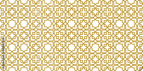 Canvastavla Seamless pattern of interconnected golden lines on a white background