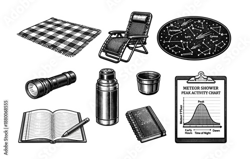 Camping essentials for stargazing: telescope, thermos, chart, and more