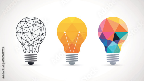 light bulb icons in different geometric styles on white background