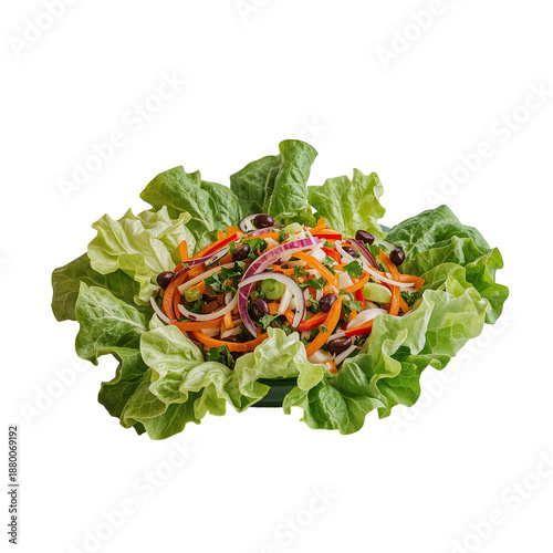 Bright Salad With Various Vegetables Arranged on Lettuce Leaves in a Bowl