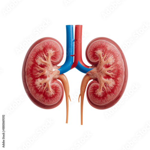 Model of Human Kidneys Showing Blood Vessels and Anatomy in Detail