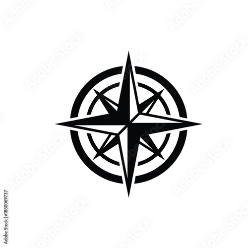Black Compass Navigation Symbol on White Background