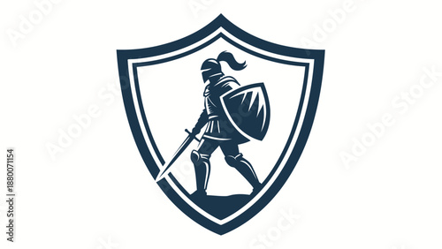 Knight in armor standing strong with shield and sword