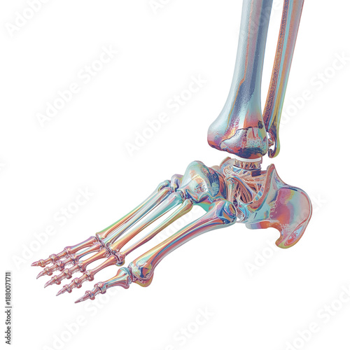 Detailed View of a Human Foot Skeleton Showing Bones and Joints in Bright Col...
