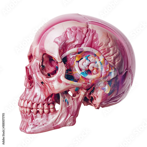 Skull Display With Internal Details Shown in Bright Colors