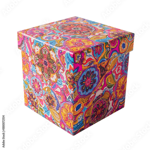 Colorful Box With an Open Lid on a White Background Showing Vibrant Design an...