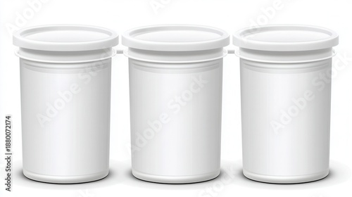 Wallpaper Mural Three identical white plastic gallon containers with lids arranged in a row against a white background Torontodigital.ca