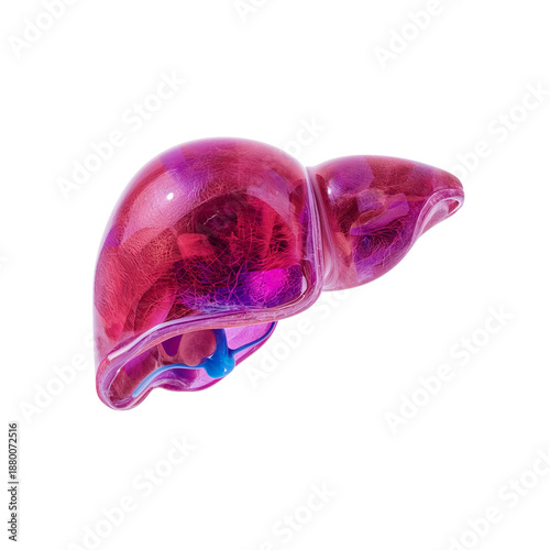 Clear Model of Human Liver Made From Plastic on White Background Showing Inte...