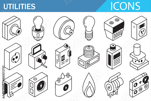Linear utilities icons pack for home services energy and infrastructure design