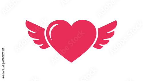 Vector illustration of a heart with wings symbolizing love and freedom from a front view perspective.