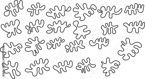 Abstract Wavy Organic Outline Shapes Pattern on White Background - Minimalist Black Line Art Design
