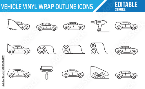 Automotive Vinyl Wrapping Vector Icon Collection
