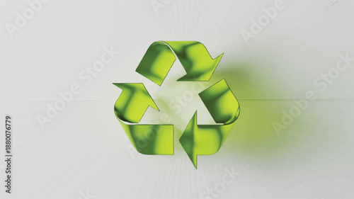 Recycling symbol made of green metal on white background