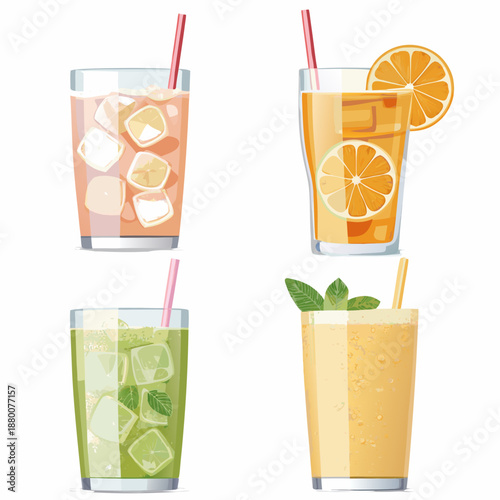 Refreshing summer drinks iced tea orange juice and vibrant fruit smoothies