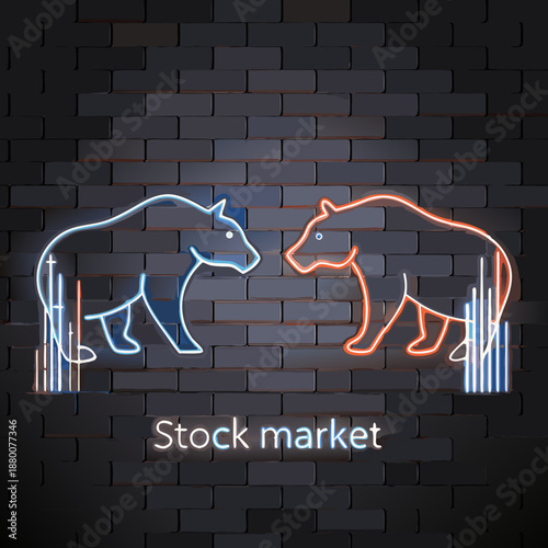 Neon bear and bull illustration representing stock market fluctuations and investment