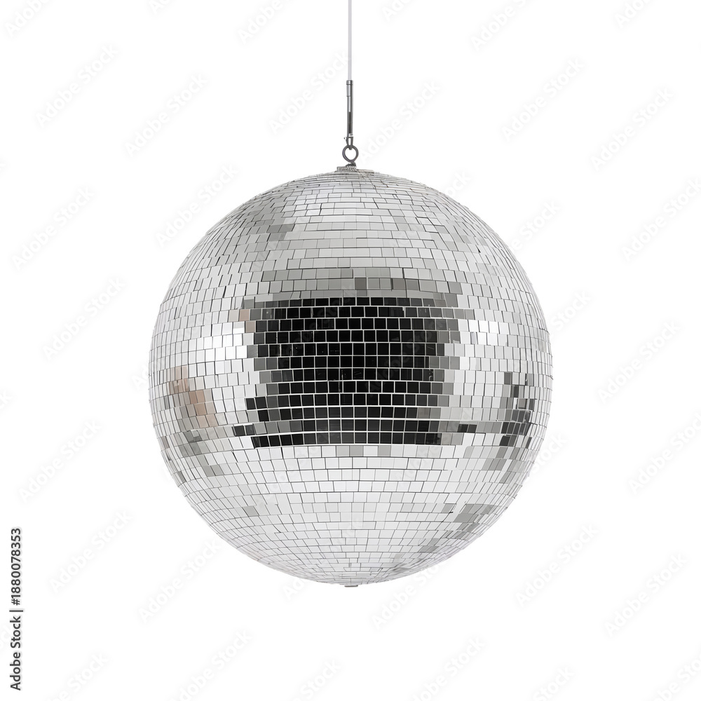Fototapeta premium Shiny Disco Ball Hanging in a Room With Lights During a Party at Night