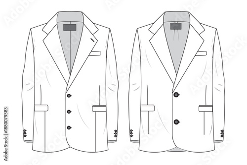 vector blazer. Man blazer technical cad drawing. single breasted blazer jacket set. 