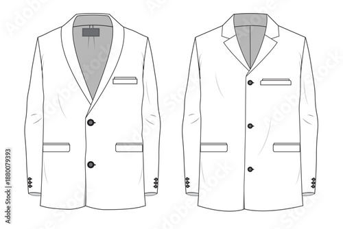 men’s formal vector blazer jacket. technical flat sketch front and back blazer template. blazer mockup and illustration.