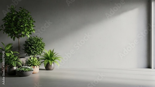 Indoor Potted Plants in Minimalist Room Interior.