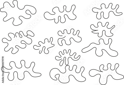 Abstract Organic Blob Shapes Doodle Vector Set - Wavy Continuous Line Art Elements
