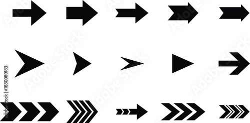Collection of black arrow icons pointing right in various styles direction symbol