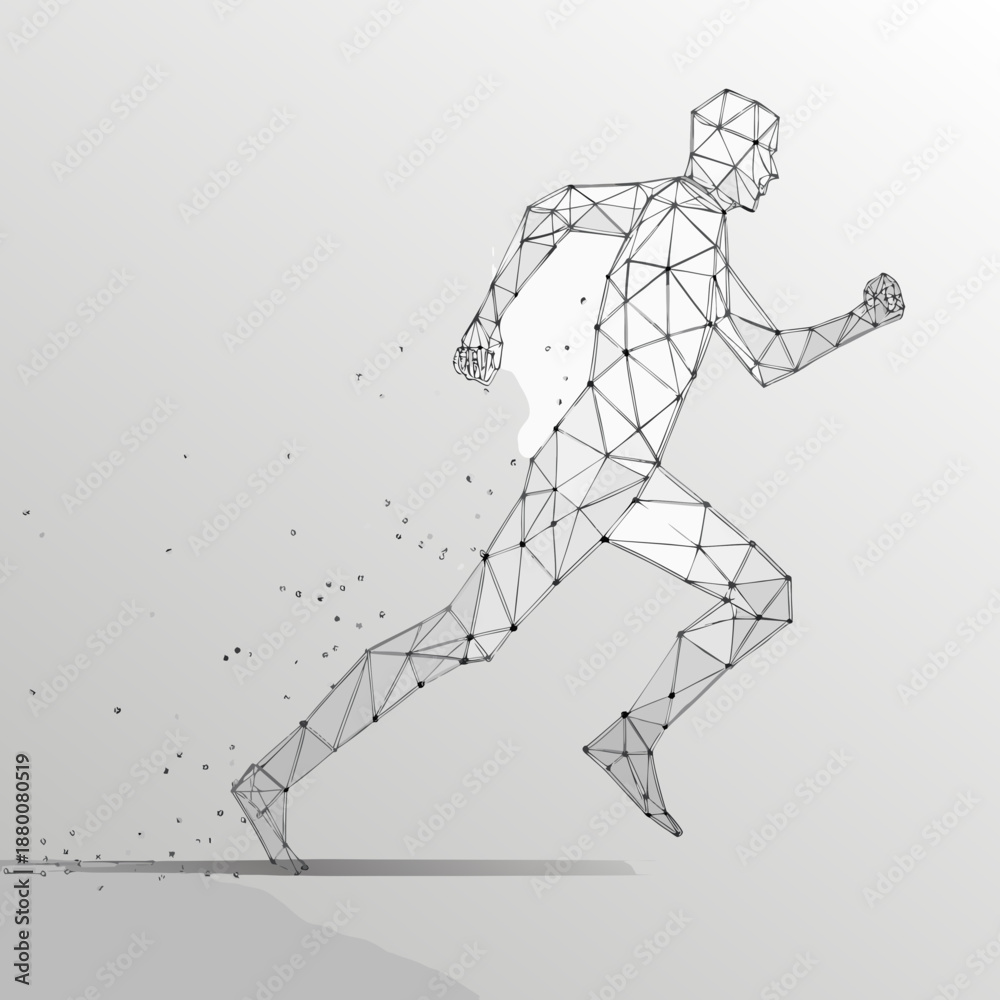 Obraz premium Wireframe runner dissolving into particles showcasing dynamic movement and digital art