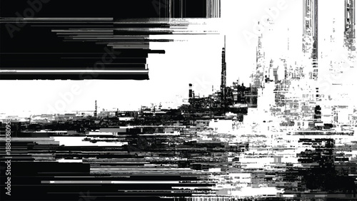 Glitchy distorted digital noise pattern with horizontal lines  abstract digital art