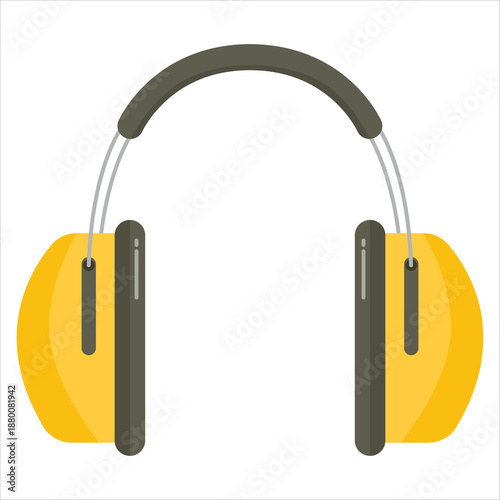 Yellow Industrial Safety Earmuffs Vector Illustration - Isolated Noise Reduction Ear Protection