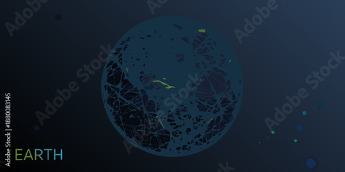 Abstract representation of earth with fragmented surface and scattered lights