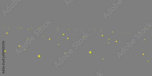 Glowing yellow fireflies moving light overlay for dark night field magical atmosphere effect isolated on transparent background PNG