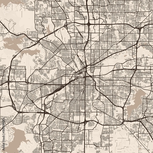 Obraz na plátně Fort Worth City Map discover an urban landscape in crisp monochrome where sepia hues whisper tales of a modern grid meticulously crafted in minimalist blueprint style, emphasizing refined linework