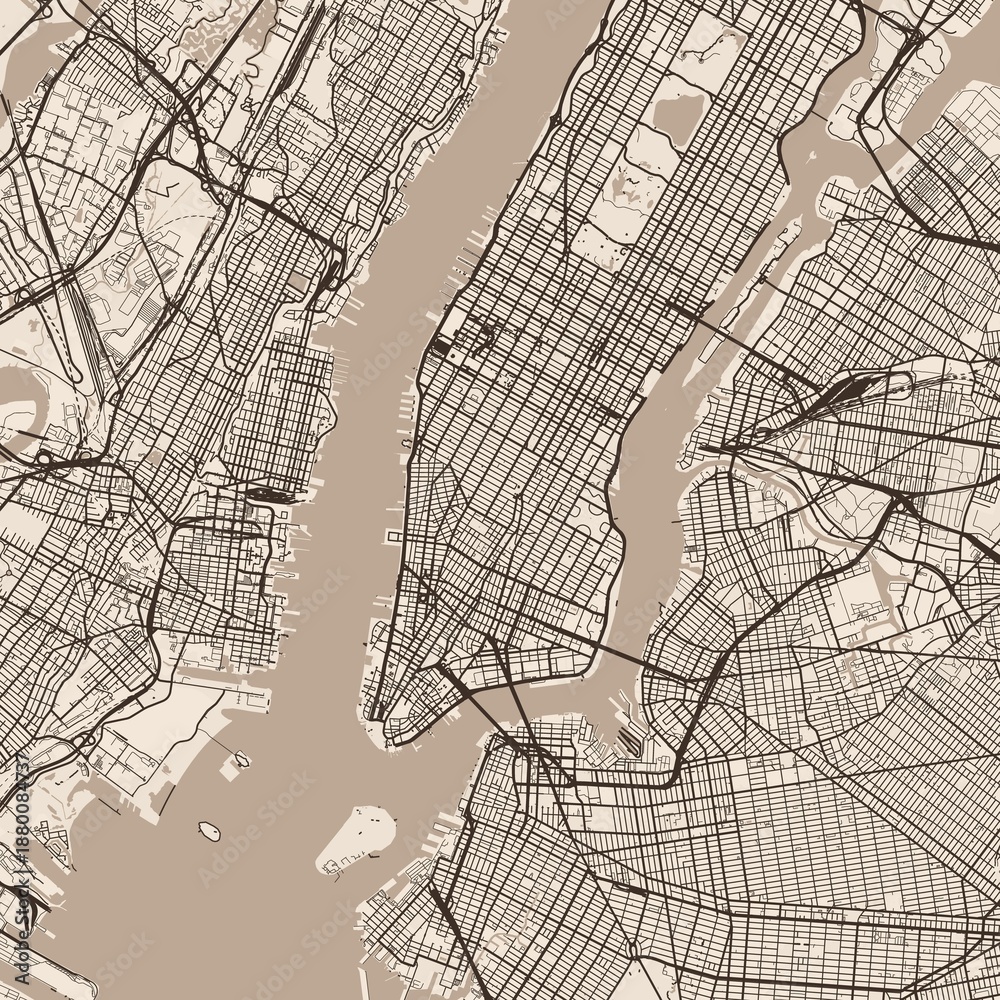 Obraz premium New York City Map lose yourself in the intricate dance of lines and shapes where the sepia urban grid reveals the s blueprint inviting contemplation of its structured beauty, emphasizing refined.