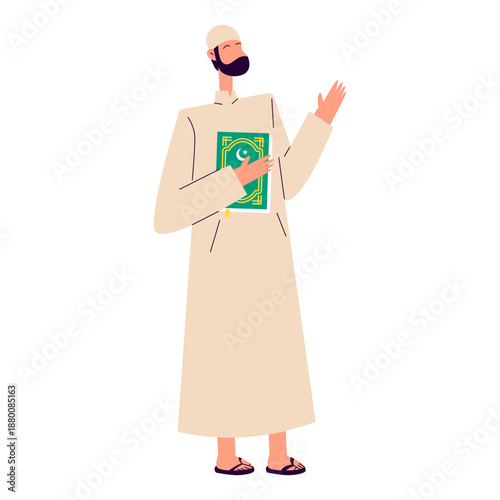Pious Muslim Man Holding Holy Quran and Praying