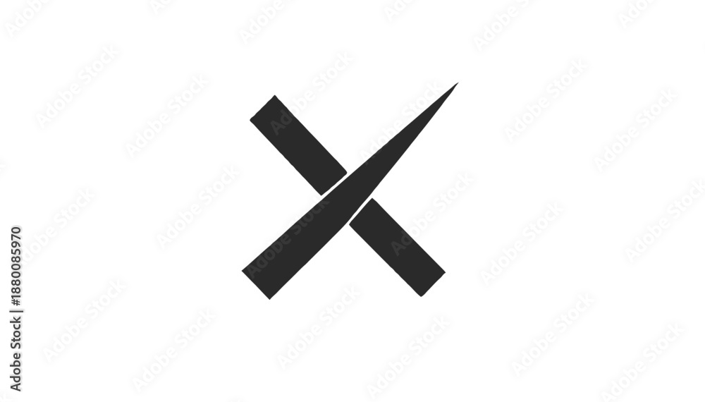 Obraz premium Minimal Crossed Line Mark Icon in Black Silhouette Style Representing Cancellation, Error Symbol, or Abstract Intersection Concept