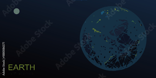 A stylized depiction of earth and the moon in a dark minimalist space