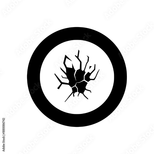 Abstract Cracked Circle Symbol in Black Minimal Style Representing Inner Conflict, Psychological Stress, and Emotional Pressure Concept
