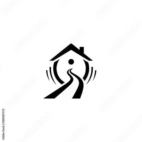 Minimalist House Icon with Pathway Representing Homecoming, Direction, Journey, Safety, and Belonging