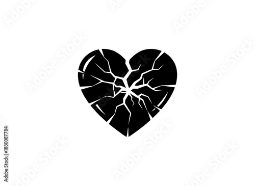 Minimalist Broken Heart Silhouette Icon Representing Heartbreak, Emotional Pain, Loss, and Sadness