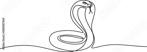 Continuous one line drawing of cobra snake outline isolated on white background. one line Art icon drawing vector