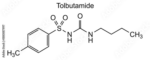 Tolbutamide, chemical structure of tolbutamide, drug substance