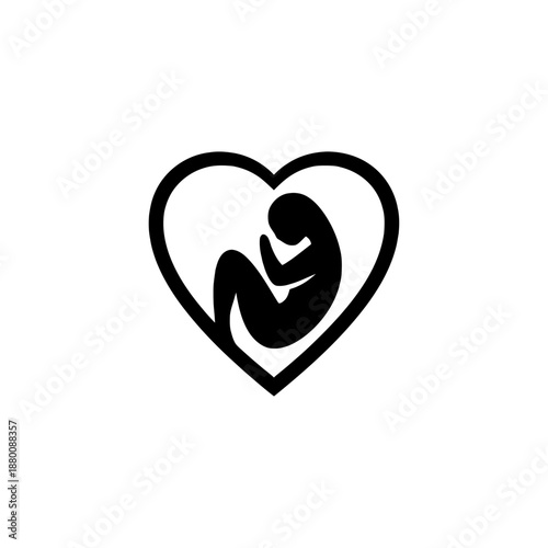 Minimalist Heart with Parent and Child Icon Representing Love, Family Bond, Care, Emotional Connection, and Trust