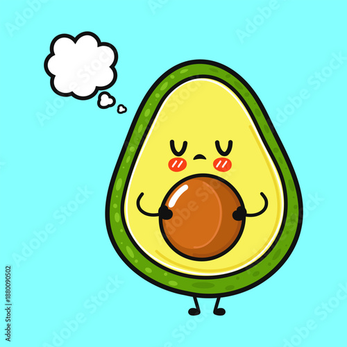 Cute avocado cartoon character thinking about pregnancy