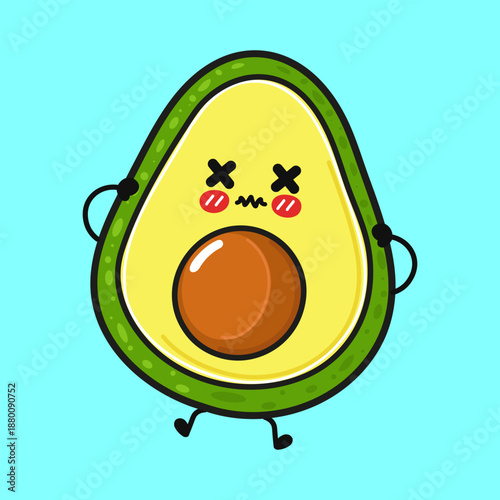 Cute dizzy avocado character feeling sick and nauseous
