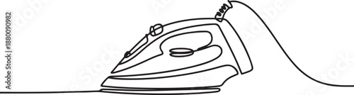 Continuous one line drawing of an clothes iron, Electric iron drawn in a continuous line in minimalism style, one line Art icon drawing vector