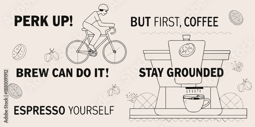 Coffee and cycling a playful illustration promoting a positive morning routine