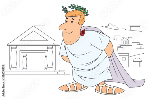 Proud Roman in toga smiling.