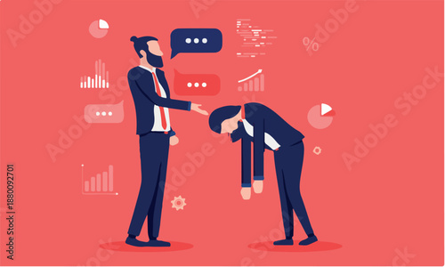 Mansplaining - Know it all man trying to explain in overcomplicated manner to irritated and exhausted female. Vector illustration