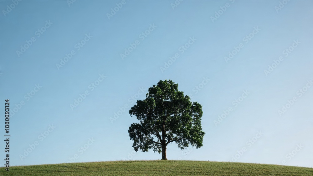 Fototapeta premium Lone Tree on Hill Under Blue Sky
