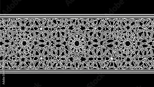 Intricate pattern of geometric shapes and floral motifs in a decorative border
