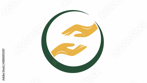 Illustration of helping hands symbolizing support and care within a circular emblem